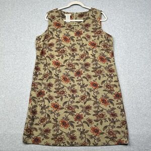 White Stag Dress Womens XL Tan Floral‎ Linen Rayon Blend Sleeveless Beaded Boho